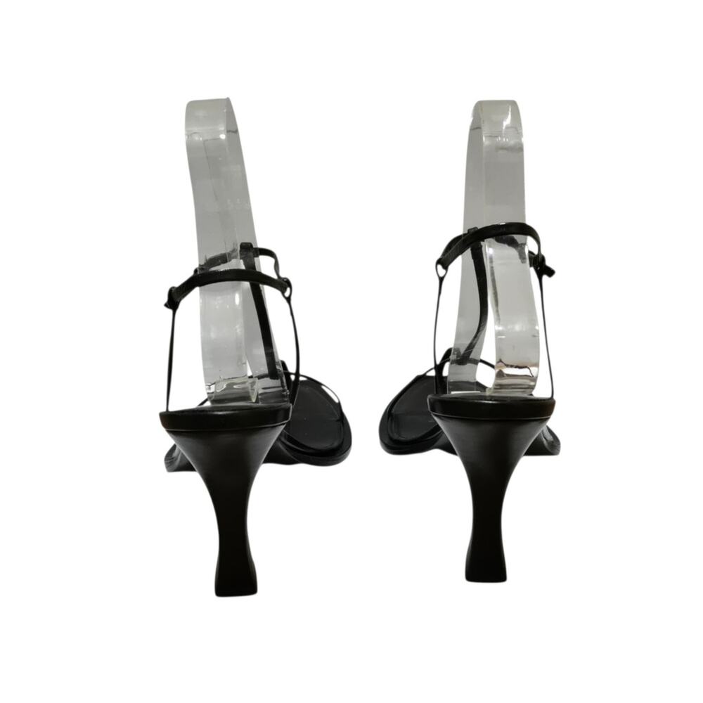 SOLD The Row Minimalist Quiet Luxury Black Leather T-Strap Strappy Sandals Heels - Picture 6 of 11